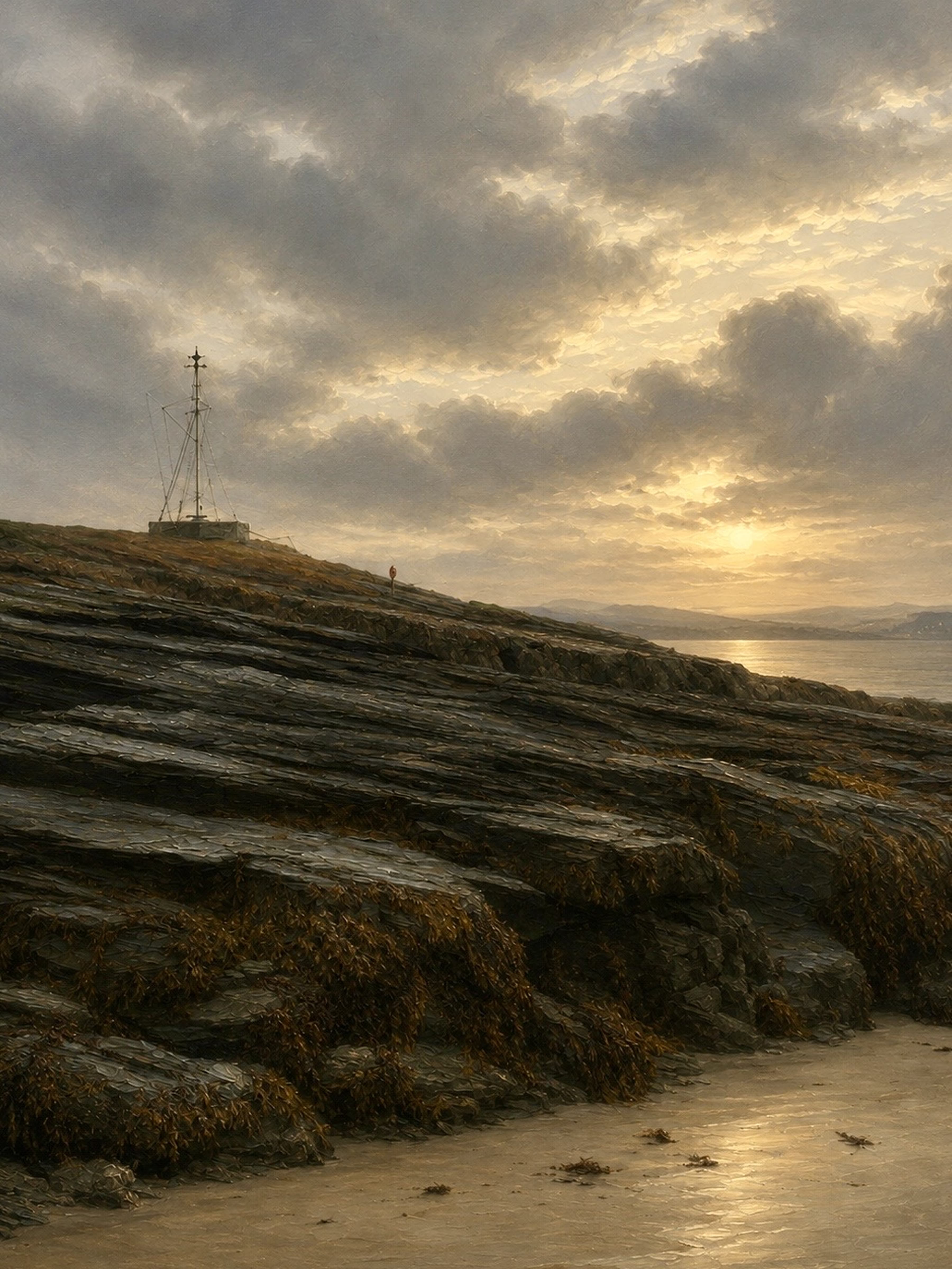 The Sentinel, a digital work by Elin Morrow, built from photographs and sketches made at Trearddur Bay