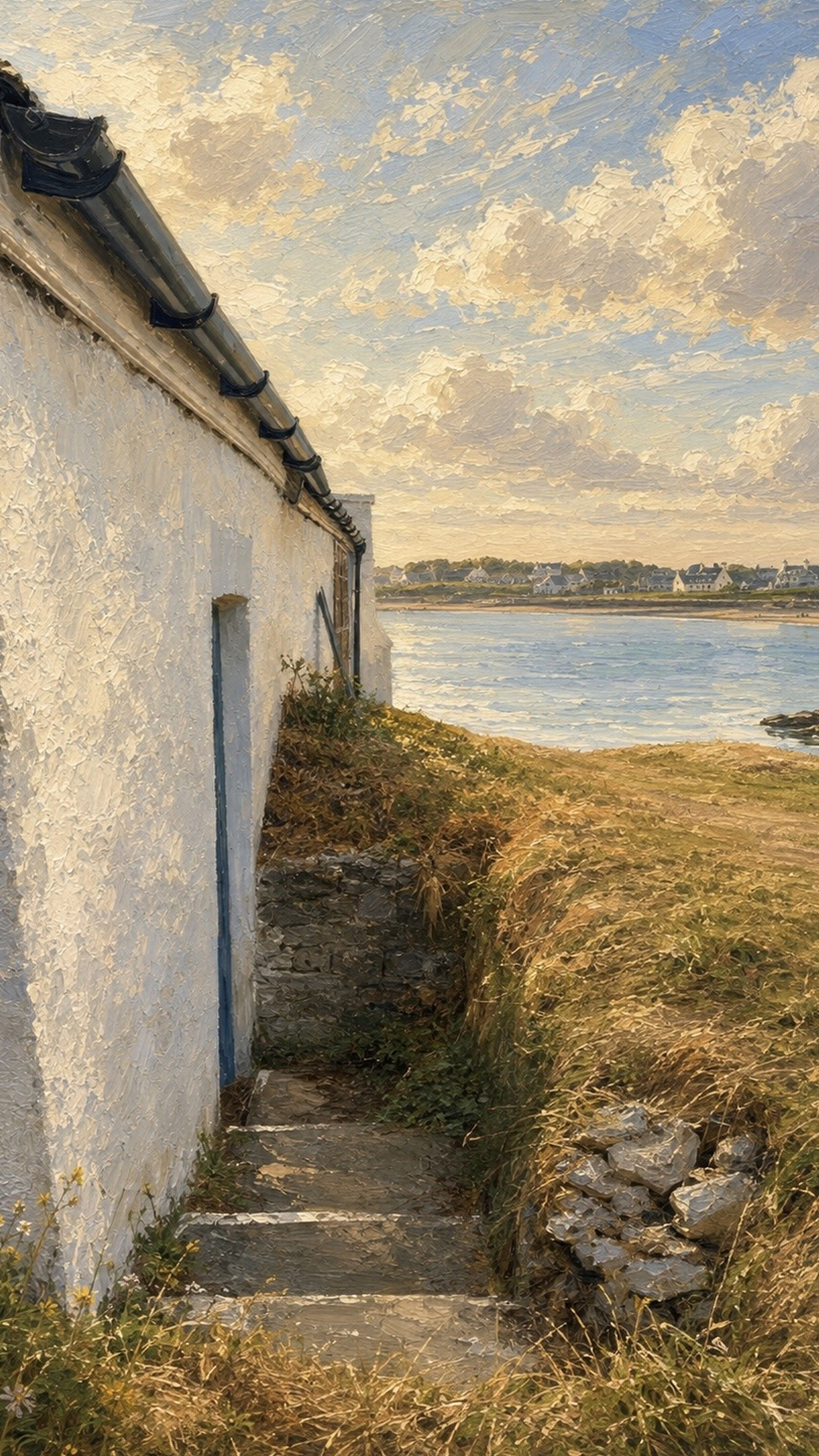 Down to the water, a digital work by Elin Morrow, built from photographs and sketches made at Trearddur Bay